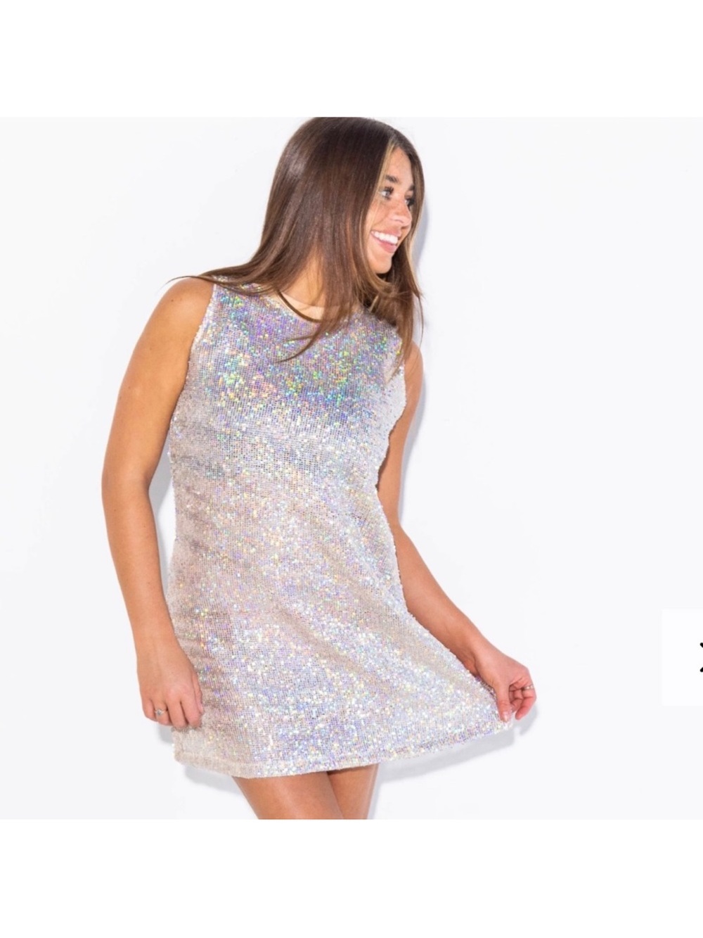 QOS Iridescent Sequin Tank Coverup